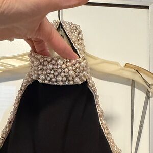 Rachel Zoe Black Jumpsuit with Pearl & Rhinestone Embellishments